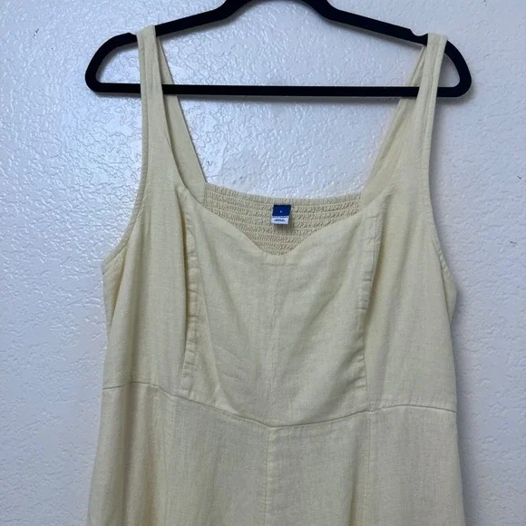 Old Navy Butter Yellow Linen Blend Smocked Back Midi Dress with Pockets Large - Picture 3 of 12